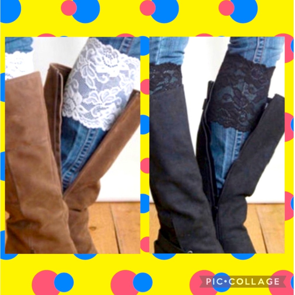 New 2 Pairs Black & White Sexy Women Floral Strecth Lace Boot Cuffs - One Size